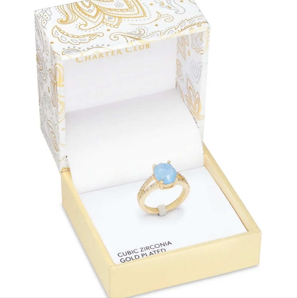 🆕️Charter Club Elegant Gold Plated Blue Zirconia Stone Ring SZ 6